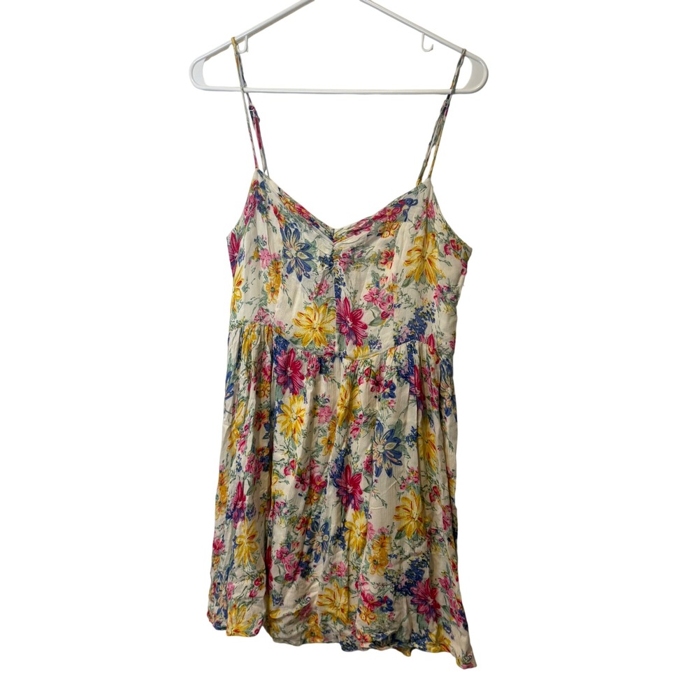 Lucca Couture Floral Mini Dress Women M Cream Pink Yellow Boho Babydoll Festival
